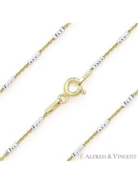 D-Cut Bar & Cable Chain Necklace in .925 Sterling Silver w/ 14k YG & Rhodium